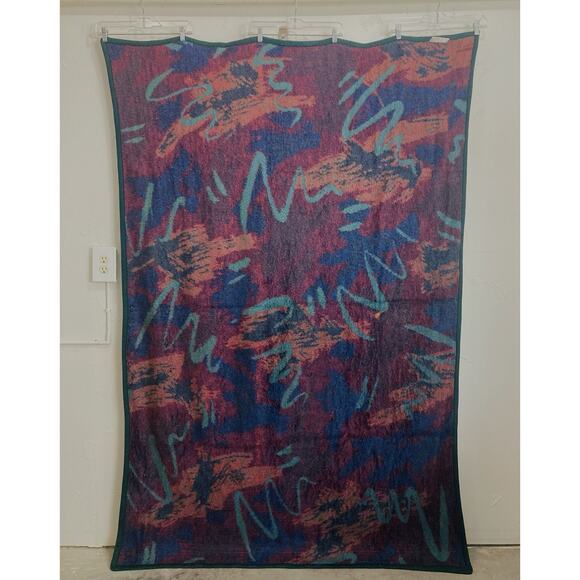 Biederlack Retro 90s Design Reversible Blanket Geometric Purple Teal Jazz Swirl - Picture 6 of 10